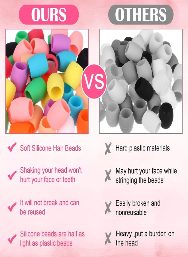 Youdaju 100 Pcs Large Silicone Hair Beads for Women Soft Colorful Pony Beads Bulk Large Hair Beads for Women Mixed Beads Hair Accessories for Braids Loc Dreadlock Accessories Jewelry Making Kit - Image 4